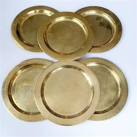 Set Of 6 Solid Brass Round Charger Plates Dinner Table Etsy Charger