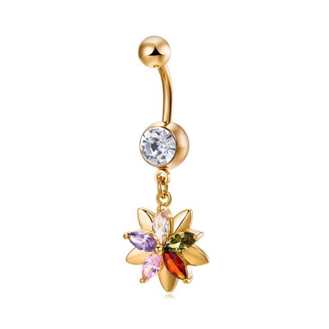 Exquisite Sexy Colorful Flowers Pendant Crystal Navel Bars Summer Belly