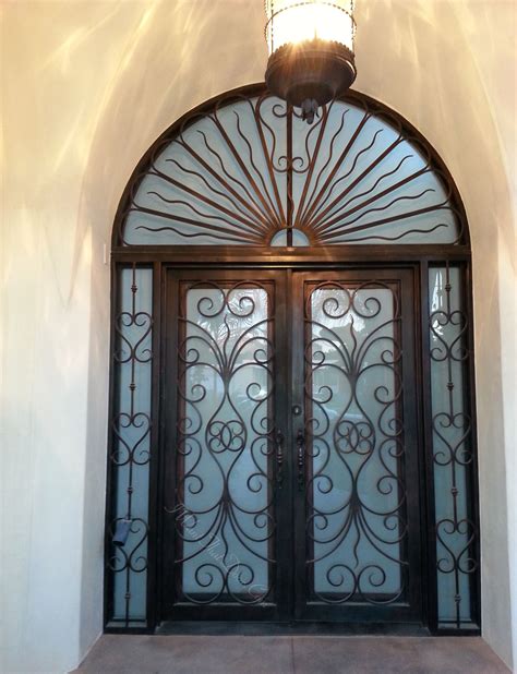 Revenna Wrought Iron Double Door With Sidelights And Transom Installed