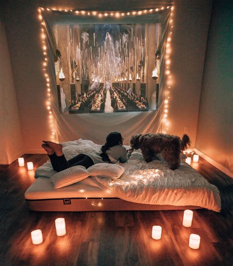 The Coziest Place To Relax Movie Night Room Projector In Bedroom Indoor Movie Night