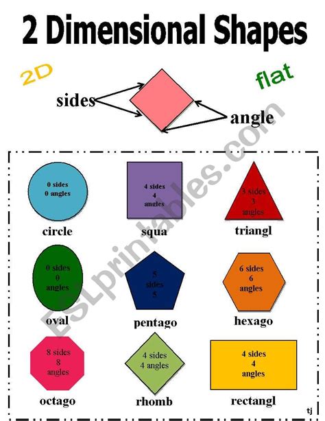 2 Dimensional Shapes Esl Worksheet By Tamberly