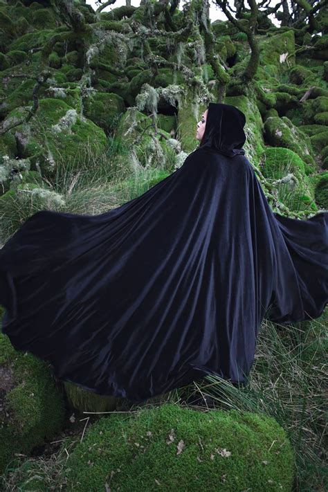 Black Cape Stretch Velvet Costume Cape Fairytale Fantasy Cloak Druid