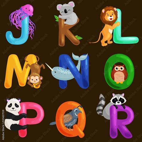 Animals Alphabet Set For Kids Abc Education In Preschool Stock Vector