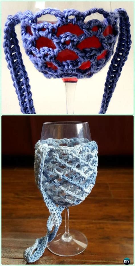 Crochet Mesh Lanyard Wine Glass Holder Pattern Crochet Wine Glass Lanyard Holder And Cozy Free