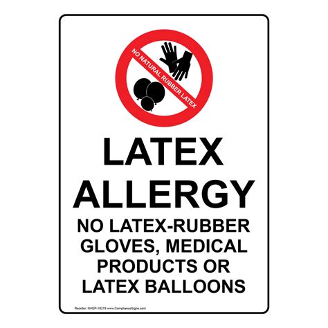 White Latex Allergy Sign Vertical With Symbol