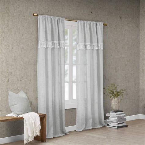 Madison Park Brynn Faux Linen Rod Pocket Window Curtain With Attached Tassel Trim