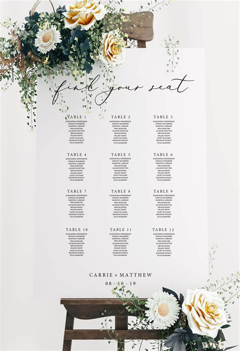 Printable Wedding Seating Chart Cards Seating Chart Printable Seating
