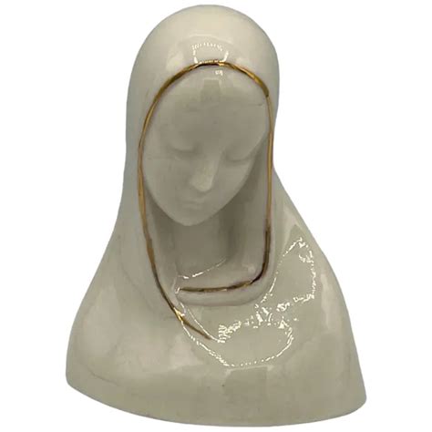 1959 Virgin Mother Mary Porcelain Madonna Bust Figurine Gold Trim