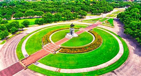 Aerial Of The Sam Houston Monument In The Hermann Park Houston Texas
