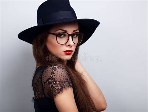 Glamour Makeup Woman Profile Posing In Fashion Hat On Dark Stock Image Image Of Person