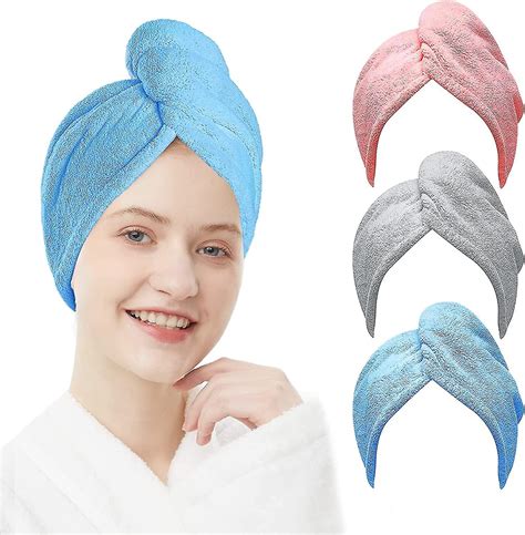 Hair Turban Turban Towel With Button Microfiber For Quick Drying