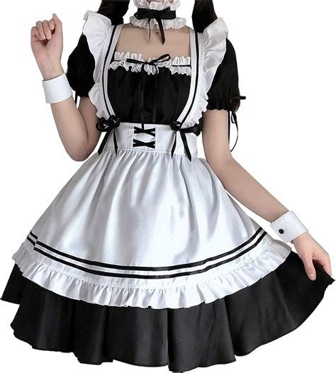 Womens French Maid Costume Cosplay Japanese Anime Lolita Dress Sissy Maid Dress Outfit Amazon
