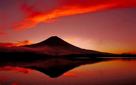 2k Free Download Mount Fuji Reflectied In Lake Japan Calm Dusk