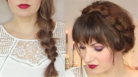 Cute Hairstyles For Thin Hair Thick Braid And Milkmaid Updo