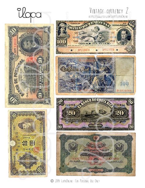 Digital Vintage Banknotes Ephemera Collage Sheet Old Currency Etsy