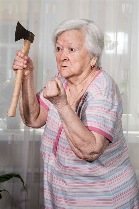 Angry Old Woman With An Ax Stock Image Image Of Tool