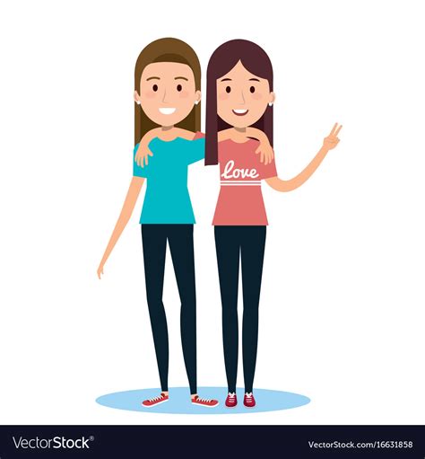 Best Friends Two Girls Happy Standing Royalty Free Vector