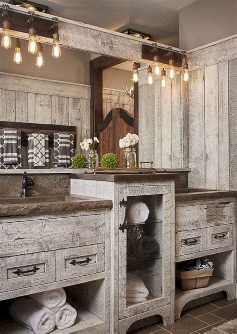 Natural grass baskets give this rustic bathroom texture and contain spare towels. 35 Best Rustic Bathroom Vanity Ideas and Designs for 2020