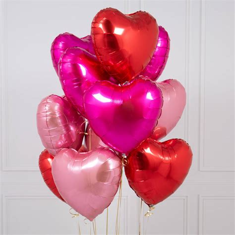 Inflated One Dozen Valentines Heart Foil Balloons By Bubblegum