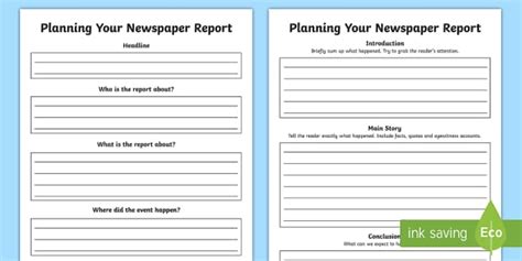 Newspaper Report Planning Teaching Resources Twinkl