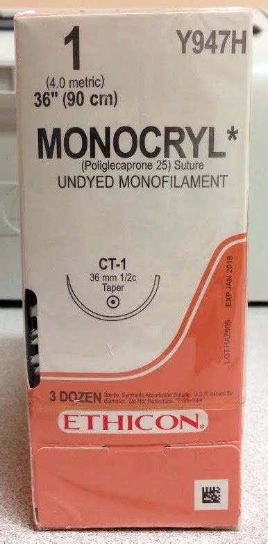 Ethicon Y947h Monocryl Suture Taper Point Absorbable Ct 1 36mm ½
