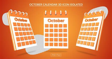 Premium Psd October Calendar 3d Icon Isolated