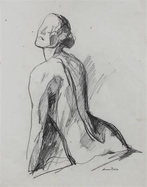 Anna Poole Stretching Female Nude Graphite On Paper Late 20th