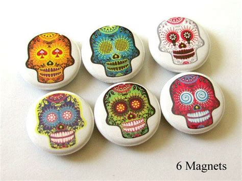 Funky Sugar Skull Magnets Day Of The Dead Dia De Los Muertos Halloween Art Altered 1 Mexican