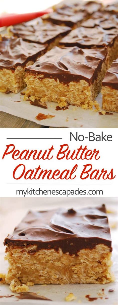 Pour the chocolate mixture over the crust in the pan, and spread evenly with a knife or the back of a spoon. Peanut Butter Oatmeal Bars - No Bake and Easy Recipe