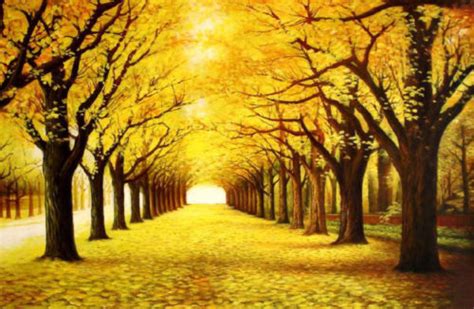 Beautiful Oil Painting Autumn Season Landscape With Yellow