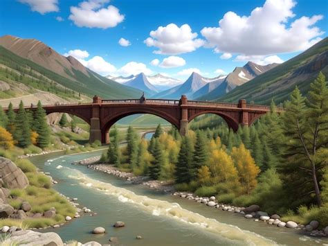 Premium Ai Image Mountain River And Bridge Animation