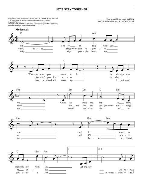 Let S Stay Together Chords By Al Green Melody Line Lyrics Chords