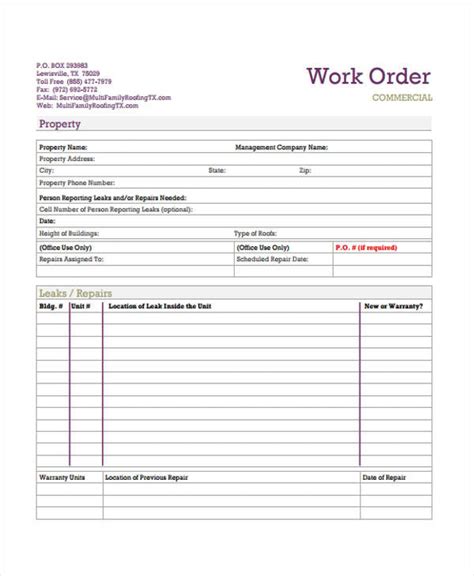 Work Order Templates 9 Free PDF Format Download