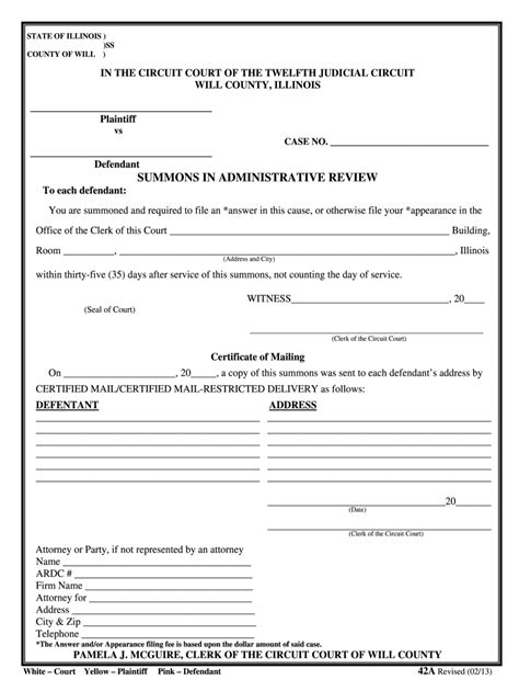 Summons 42a Form Fill Out And Sign Online Dochub