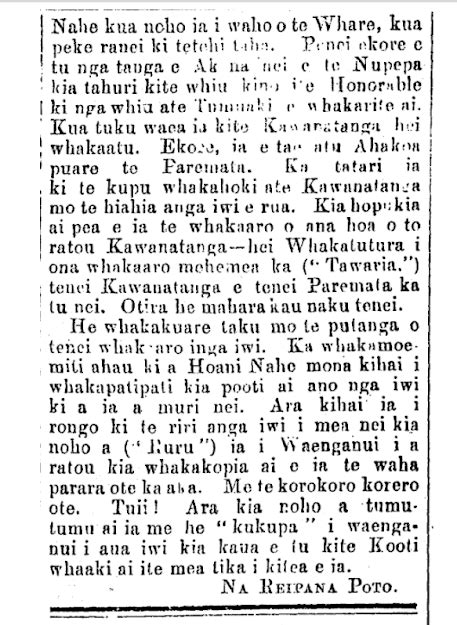 An 1878 Letter By Reihana Poto Of Ngāti Whanaunga And Ngāti Maru