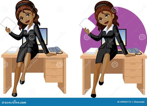 Cute Young African American Office Woman Sitting Stock Vector