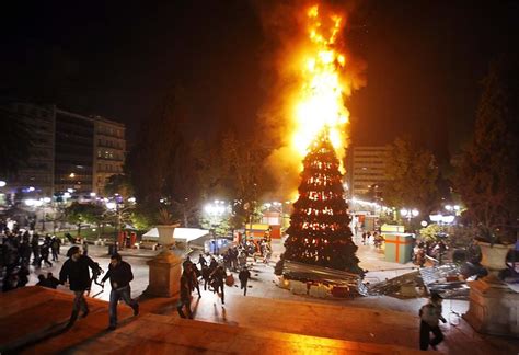 Christmas Tree Torched In Athens Riots