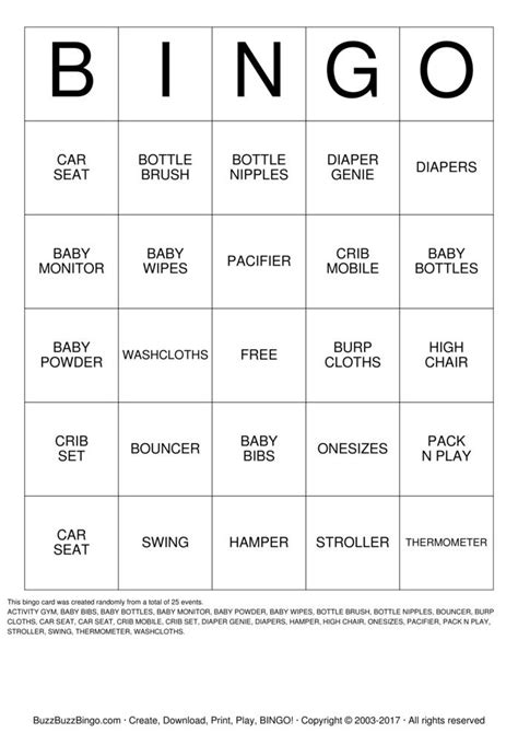 Baby Bingo Printable Pdf Free Printable Blank World