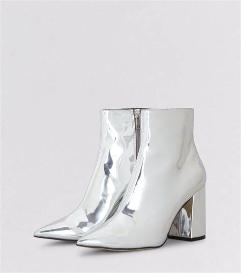 new look silver mirror pointed heeled ankle boots in metallic lyst