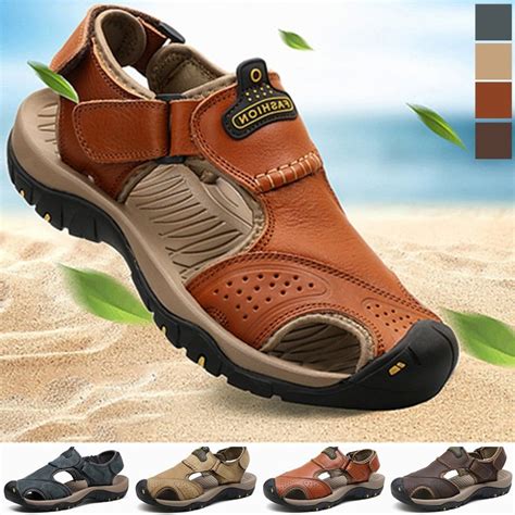 Mens Summer Fashion Genuine Leather Beach Sandals Best Hiking Shoes