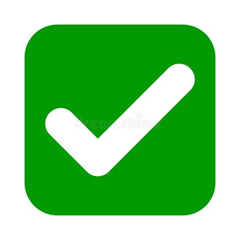 Flat Square Check Mark Green Icon Button Tick Symbol Isolated On