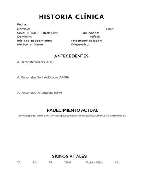 Formato De Historia Clínica Para Estudiantes Miranda Fisioterapia Udocz