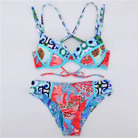 nodelay 2018 new sexy bikinis women swimsuit fruit print bikini set halter top push up swimwear