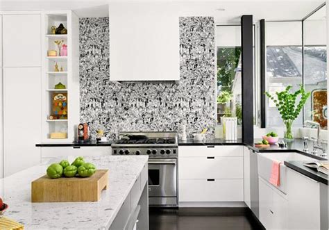 Transform your space with new kitchen wallpaper from wilko. White Kitchen Cabinets and Modern Wallpaper, Ideas for ...