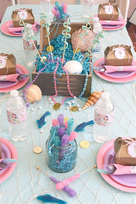 The Prettiest Mermaid Birthday Table Set Up Mermaid Theme Birthday Party Little Mermaid