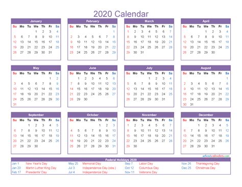 Word (.doc) and excel (.xls) format: 12 Month Calendar on One Page 2020 Printable PDF, Excel, Image - Free 2020 and 2021 Calendar ...
