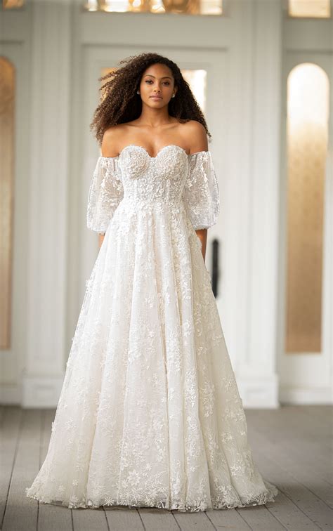 The lace part in front part and shoulder part of the dress attracted me a lot. Off The Shoulder Embroidered Lace A-line Wedding Dress ...