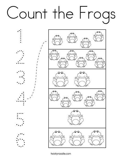 Count The Frogs Coloring Page Twisty Noodle Frog Coloring Pages
