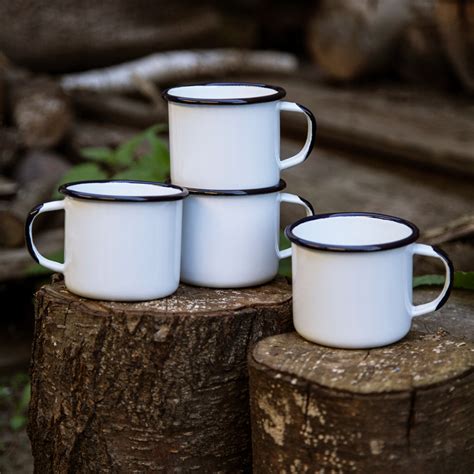 4 Enamel Coffee Mugs Plain Emalco Enamelware Company Handmade