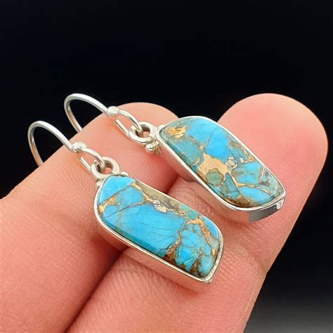 Turquoise Earring Blue Copper Turquoise Earring Sterling Etsy